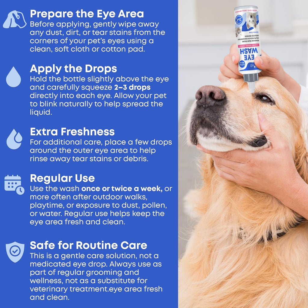 Dog Eye Drops & Eye Infection Treatment for Dogs and Cats – Soothe Infection & Allergy, Relieve Dry Eyes & Pink Eye, Pet Tear Stain Wash & Cleaner - Kitten Eye Drops for Discharge, Eye Rinse & Flush