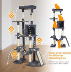 Large Cat Tree,65-inch Tall Multi-Level Cat Tower with Sisal-Covered Scratching Posts, Condo, Hammock, Dangling Ball,Grey
