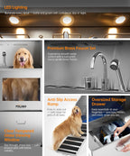 polimo Dog Washing Station, LED Professional Stainless Steel Dog Bathing Station 50", Dog Grooming Tub for Large, Medium & Small Dog - with Window, Ramp, Drawer, Floor Grate & Faucet (Left RAMP, 50")