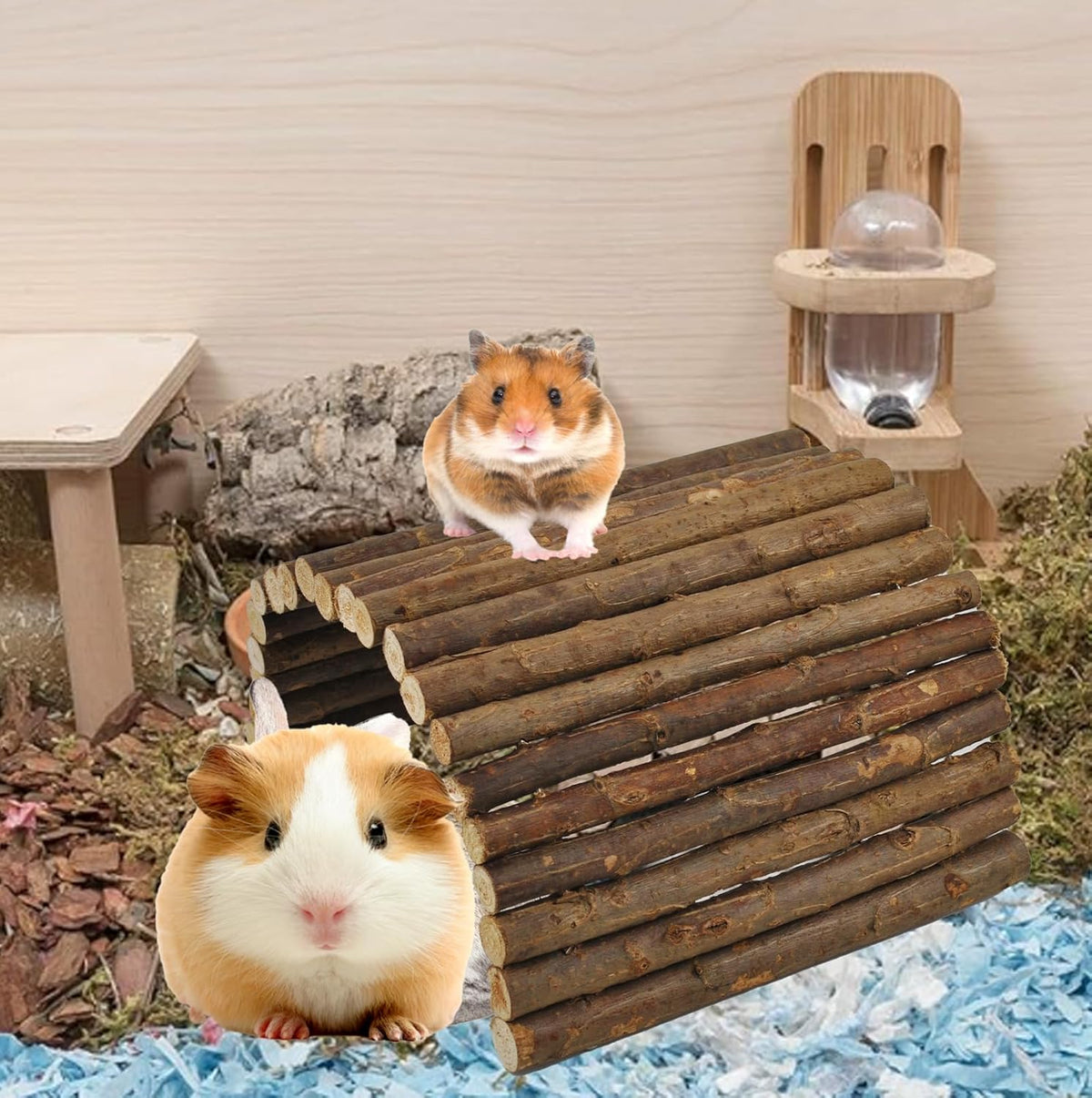 kathson Wooden Hamster Bridge,Guinea Pig Wood Ladder Bendable Tunnel Hideout Hut Small Animal Climbing Toys for Ferret Hedgehog Chinchilla Mice Rat Gerbil Baby Rabbit(15.7 x 6.0 in)
