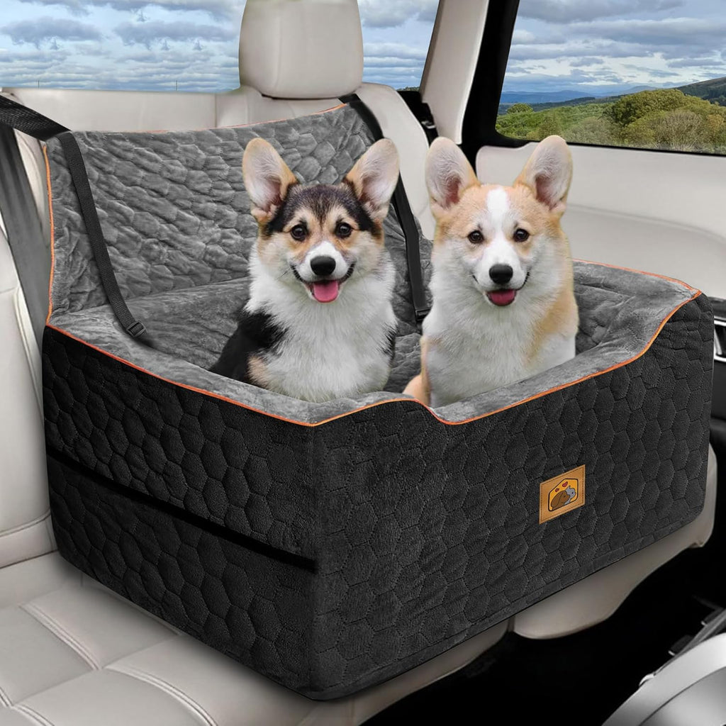 Dog Car Seat for Medium/Large Dog Booster Seat for Dogs Under 60 lbs or 2 Small Dogs, Multi-Functional Pet Car Seat with Thick Cushion, 2 Safety Leashes (BlackGray)