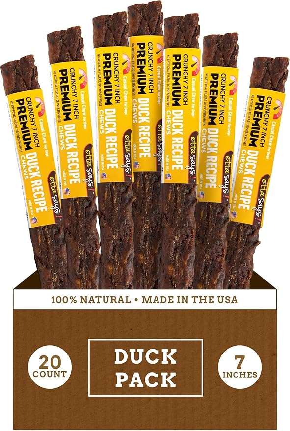 etta says! Premium Crunchy 7" Duck Dog Chews - Grain-Free Dog Treats, Good for Teeth, Easy to Digest - Made in The USA (20 Count Pack of 1)
