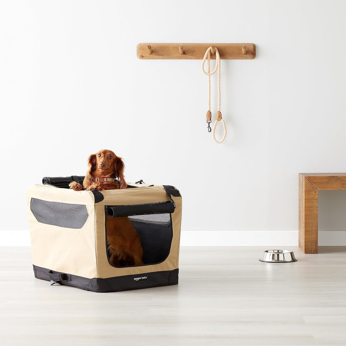 Amazon Basics 2 Door Foldable and Portable Travel Pet Kennel for Cat, Dog, Rabbit, 26 inch, Tan, S 26" x 18" x 18"