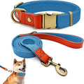Dog Collar and Leash Set with Metal Quick Release Buckle, Adjustable, Breathable Nylon, Durable, Soft and Comfortable, No Pull for Walking and Training, Blue, L (14.9"-22.8")