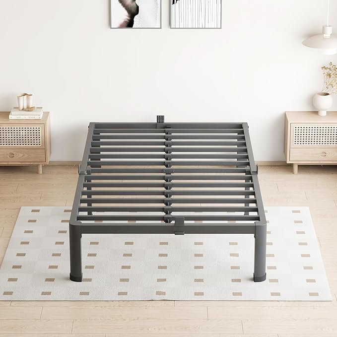 10 Inch Twin Size Bed Frame, 3500Lbs Heavy Duty Metal Platform with Round Corner Legs Mattress Slide Stopper, Steel Slat Support No Box Spring Needed, Noise Free, Non-Slip, Easy Assembly