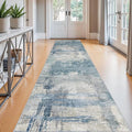 2.6x12 Extra Long Runner Rug Blue Grey Abstract: Washable Non-Slip Hallway Carpet for Entryway - Soft Thin Low Pile Floor Mat for Long Hallways, Custom Length 2.6x12 Blue