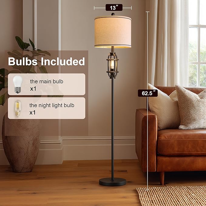 62.5" Floor Lamp for Living Room Industrial Black Standing Tall Lamps for Bedroom Mid Century Modern Corner Floor Lamps for Office Nursery Reading Light Room Lamp, Bulbs Included
