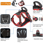 No Pull Harness Adjustable Reflective Oxford Easy Control Medium Large Dogs with A Free Heavy Duty 5ft Leash Black/Red Harness+Leash (E-DH F 004)