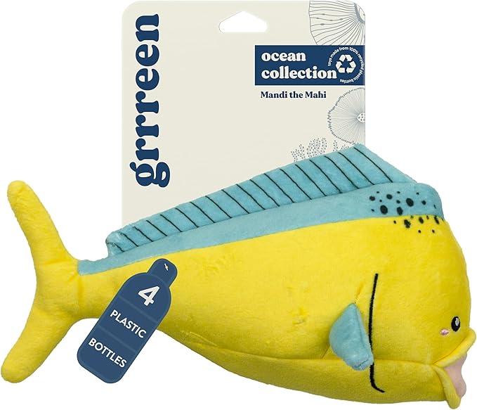 Ocean Collection Dog Toys | Jumbo Sized Mandi The Mahi Mahi | Cute, Durable, & Sustainable Plush Chew Toys for Dogs 50 lbs & up | Eco Friendly & 100% Recycled Materials