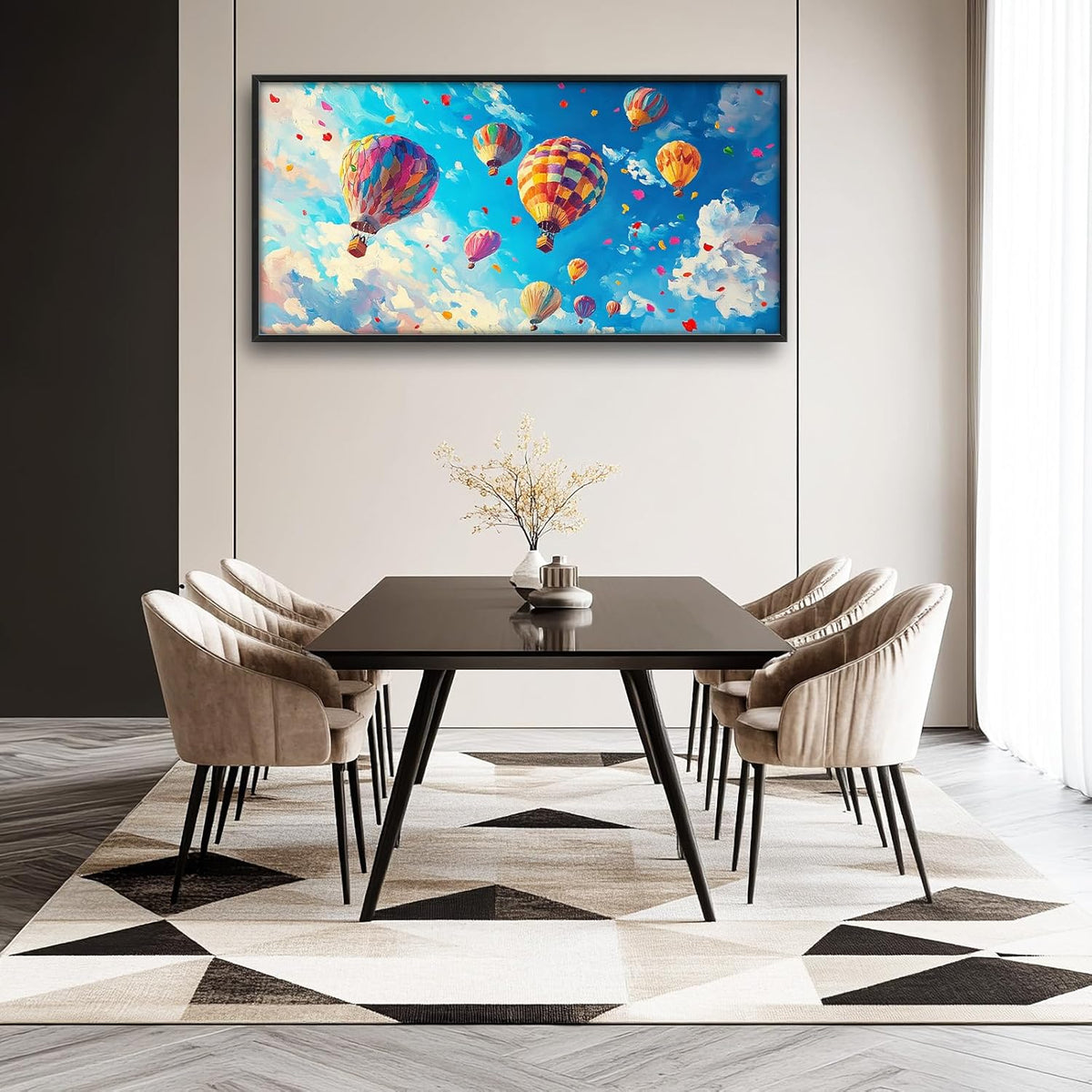 Hot Air Balloon Large Wall Art for Living Room, Framed Oversized Hot Air Balloon Wall Decor Colorful Sky Canvas Painting Modern Artwork for Living Room Bedroom Office Dinging Room 60"x30"
