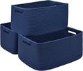 3 Pack Large Storage Basket for Organizing, 17.5"x13"x7" Woven Basket for Shelves, Closet Cube Storage Bins with Wrapped Handle, Cotton Rope Baskets for Kitchen, Clothes, Toys(Navy Blue)