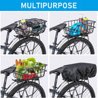 CXWXC Rear Bike Basket - Bicycle Rear Basket with Cargo Net and Waterproof Cover - Rear Mount Aluminium Bike Basket Large Capacity
