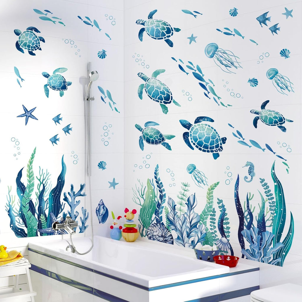 decalmile Under The Sea Seaweed Wall Decals Sea Turtle Ocean Grass Jellyfish Wall Stickers Baby Nursery Bedroom Bathroom Wall Decor