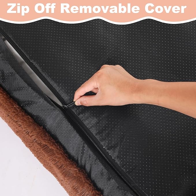 Bedfolks Waterproof Dog Crate Bed & Pad, Faux Fur, XXL (47"x29"), Washable, Solid Brown