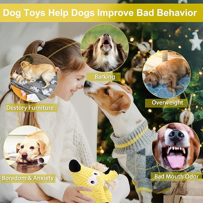 Squeaky Plush Dog Toys - Rope-Designed Interactive Dog Chew Toy for Large Dogs, Puppy Toys for Tug of War, Durable Pet Toys for Dogs