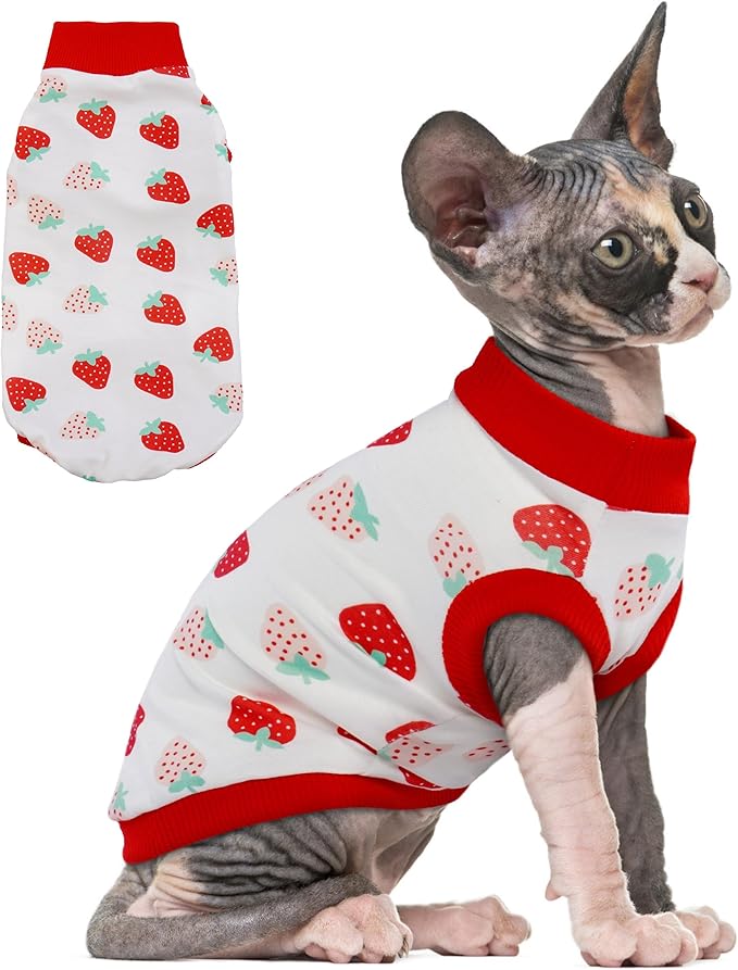 PUMYPOREITY Sphynx Cat Clothes, Stretchy Sweater, Soft Shirt, Pullover Pajamas, Turtleneck for Sphynx, Cornish Rex, Devon Rex, Red, XS