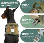 BUMBIN Tactical Dog Harness for Large Dogs, No Pull, Reflective, Green, L(Neck:19-25", Chest:21-35")