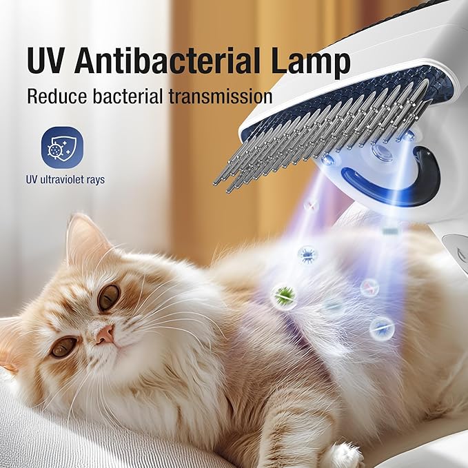 Dog brush for shedding & Cat Grooming Comb kit– Pet Steam brush with UV Sterilization, Rechargeable - Suitable for long-haired or curly-haired pets. Removes tangled hair