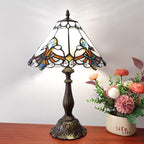 Tiffany Lamp White Baroque Style Stained Glass Lamp 12X12X19 inch Vintage Bedroom Table lamp 3-Way Tiffany Style Reading Desk Light for Home Living Room Office Include Light Bulb