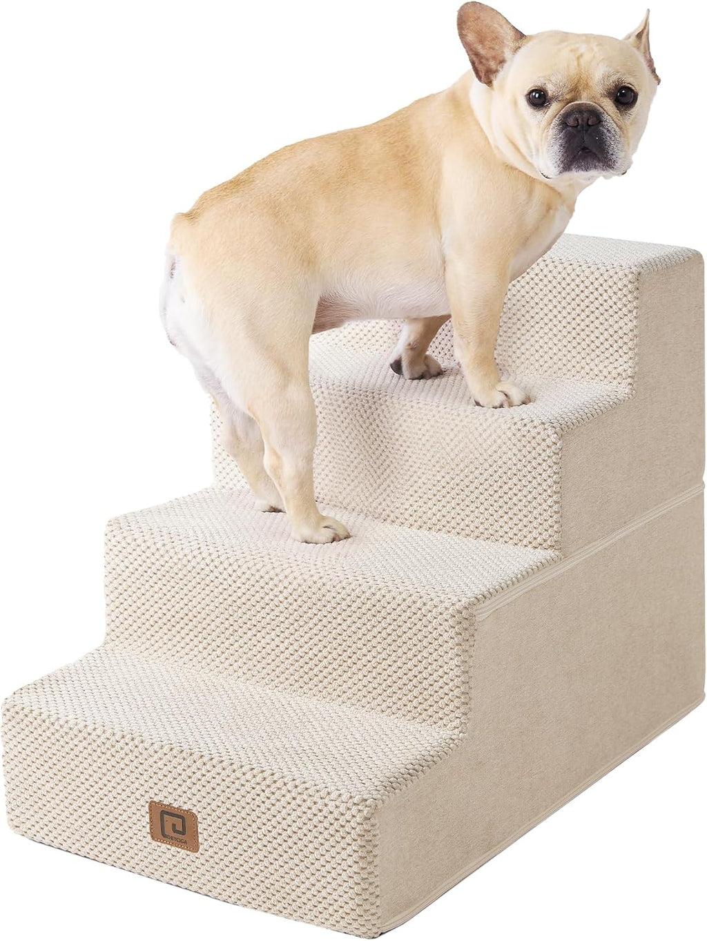 EHEYCIGA Dog Stairs for Bed 18" H, 4-Step Dog Steps for High Bed, Pet Steps for Small Dogs and Cats, Non-Slip Balanced Pet Ramp Indoor, Beige