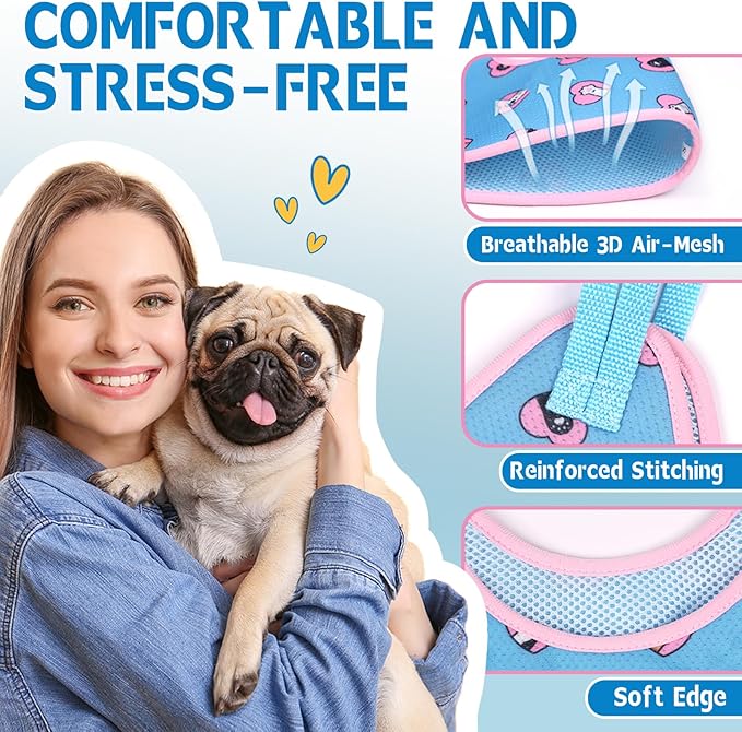 Supet Dog Grooming Hammock Harness for Dogs Cats, Relaxation Pet Nail Clipper Hammock, Restraint Dog & Medium Animal Leashes Sling for Groomingk for Nail Trimming (Blue-Love, M)