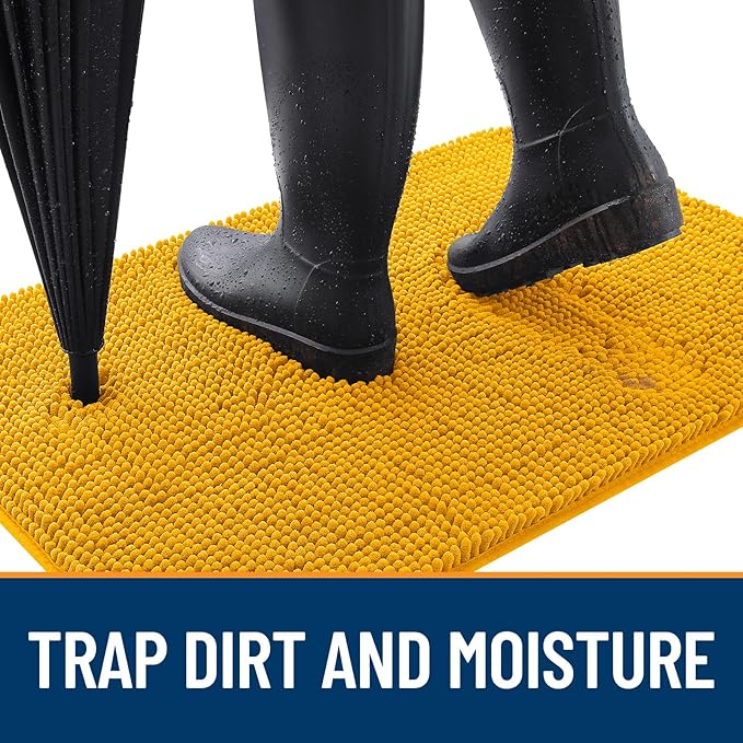 OLANLY Dog Door Mat for Muddy Paws 34x21, Absorbs Moisture and Dirt, Absorbent Non-Slip Washable Doormat, Quick Dry Chenille Mud Mat, Entry Indoor Entryway Carpet for Inside Floor, Golden Yellow