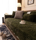 Green Fuzzy Rabbit Plush Sofa Cover Cozy Warm Sofa Couch Covers with 3D Jacquard Leaf Pattern Non-Slip Easy-to-Install Shaggy Sofa Slipcover Prefect for Kids Dogs Cats Cats(Green,36"x110")
