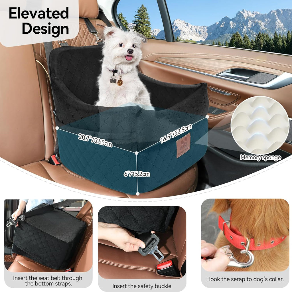 Dog Car Seat for Small/Medium Dogs, Dog Booster Car Seats with Thick Cushion for Dogs Under 35lbs, Detachable Washable Pet Car Seat with Storage Pockets, 2 Safety Belts(Black)