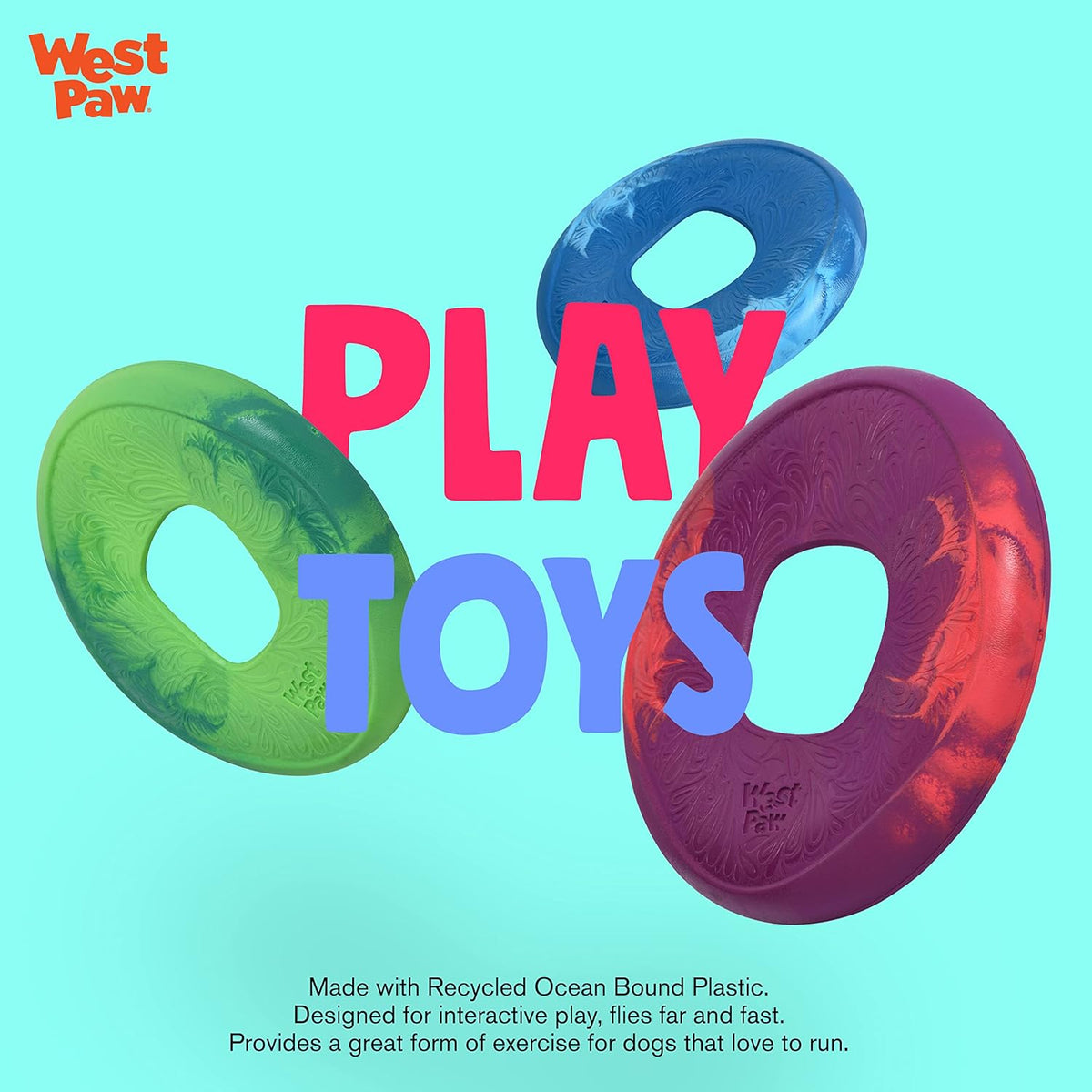 WEST PAW Seaflex Sailz Dog Toy Flying Disc - Machine Washable Eco-Friendly Zogoflex Toys for Moderate Chewers - Perfect for Fetch, Gnawing, Catch, Pet Training - Surf