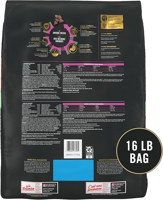 Purina Pro Plan Sensitive Skin and Stomach Dog Food Small Breed, Adult Salmon & Rice Formula - 16 lb. Bag