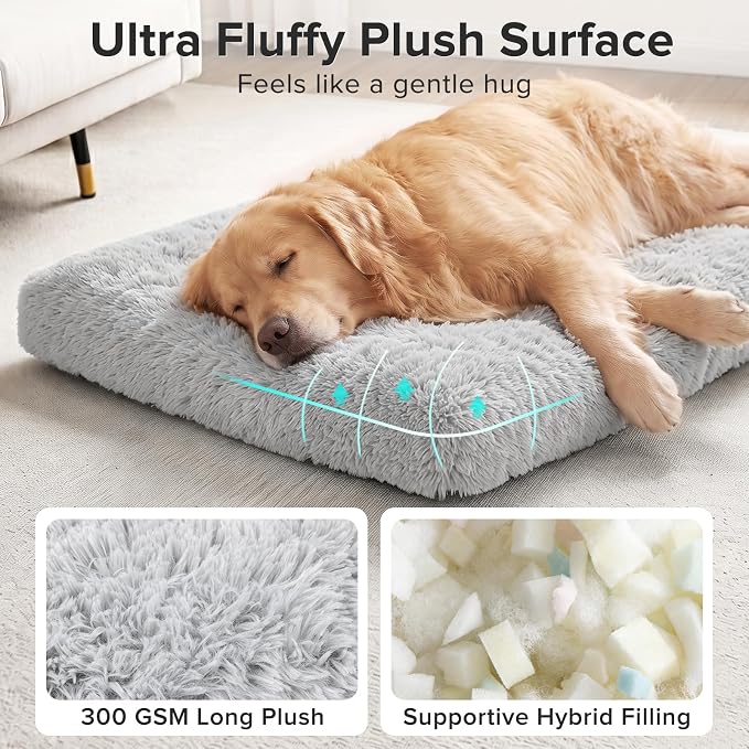 JOEJOY Large Dog Crate Pad, Fluffy Plush Washable Kennel Mat, 47" x 29" | Fluffy Plush Surface, Washable Cover, Cozy Thick Cushioning, Non-Slip Bottom, Crate & Kennel Fit, Dog Comfort Mat
