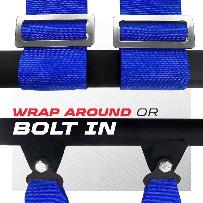 1pc 50 Cal Blue 4 Point Harness 2" straps, Racing Harness Seat Belt | Ultra Kush padding, Push Button quick release hardware. Universal Fit for UTV, RZR, race car