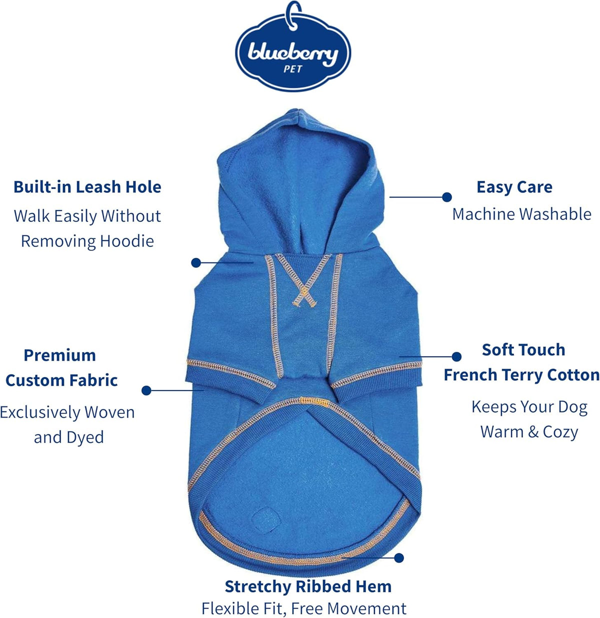 Blueberry Pet Essentials Soft & Comfy Better Basic Cotton Blend Dog Hoodie Sweatshirt in Alaskan Blue, Back Length 24", Pack of 1 Jacket for Dogs
