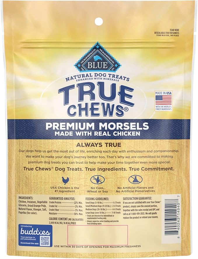 Blue Buffalo True Chews Premium Morsels Natural Dog Treats, Chicken 11 oz bag