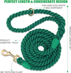 Dog Leash 5 FT Handmade Braided Cotton Rope Leashes for Small Medium and Large Dogs, New Golden Heavy Duty Metal Clasp, Dark Green