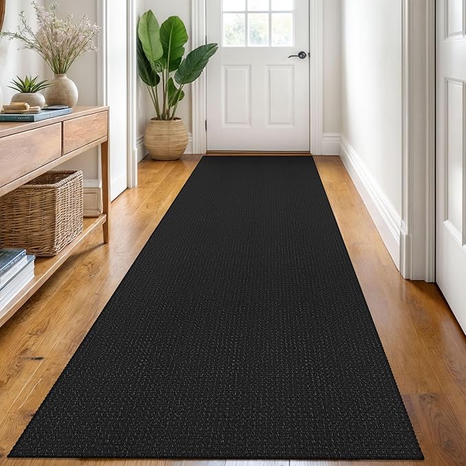 KOZYFLY Runners for Hallways 3x8 ft Washable Kitchen Runner Non Slip Rubber Backed Hall Runners Cotton Entryway Runner Rugs Floor Carpet for Indoor Backdoor Bedroom Kitchen, Black/Dark Grey