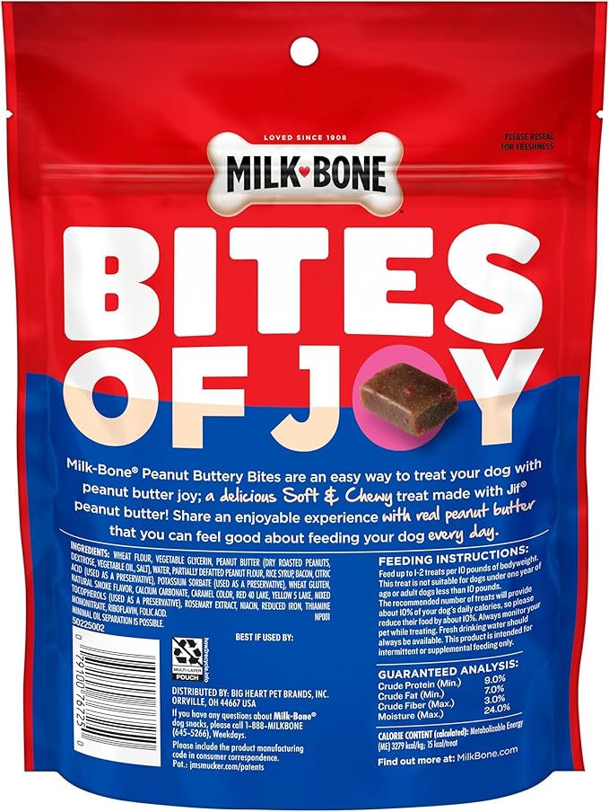 Milk-Bone Peanut Buttery Bites Soft Dog Treats with Real Peanut Butter & Bacon, 11.8 Ounce Bag