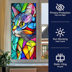 Stained Glass Window Film 17.7 x 39.3 Inch Colorful Cat Window Privacy Film Stained Decals Static Cling Sun Blocking Decor for Home Office Windows Doors Glass Partitions 17.7x39.3 inch