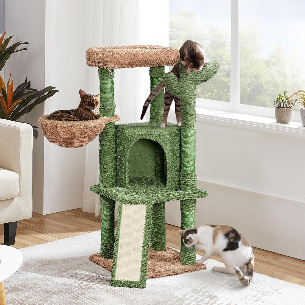 Yaheetech Cactus Cat Tree, 42in Cat Tower for Indoor Cats, Multi Level Kitten Condo Scratching Post, Cat Activity Center Pet Furniture w/Ball, Plush Perch, Platform, Basket