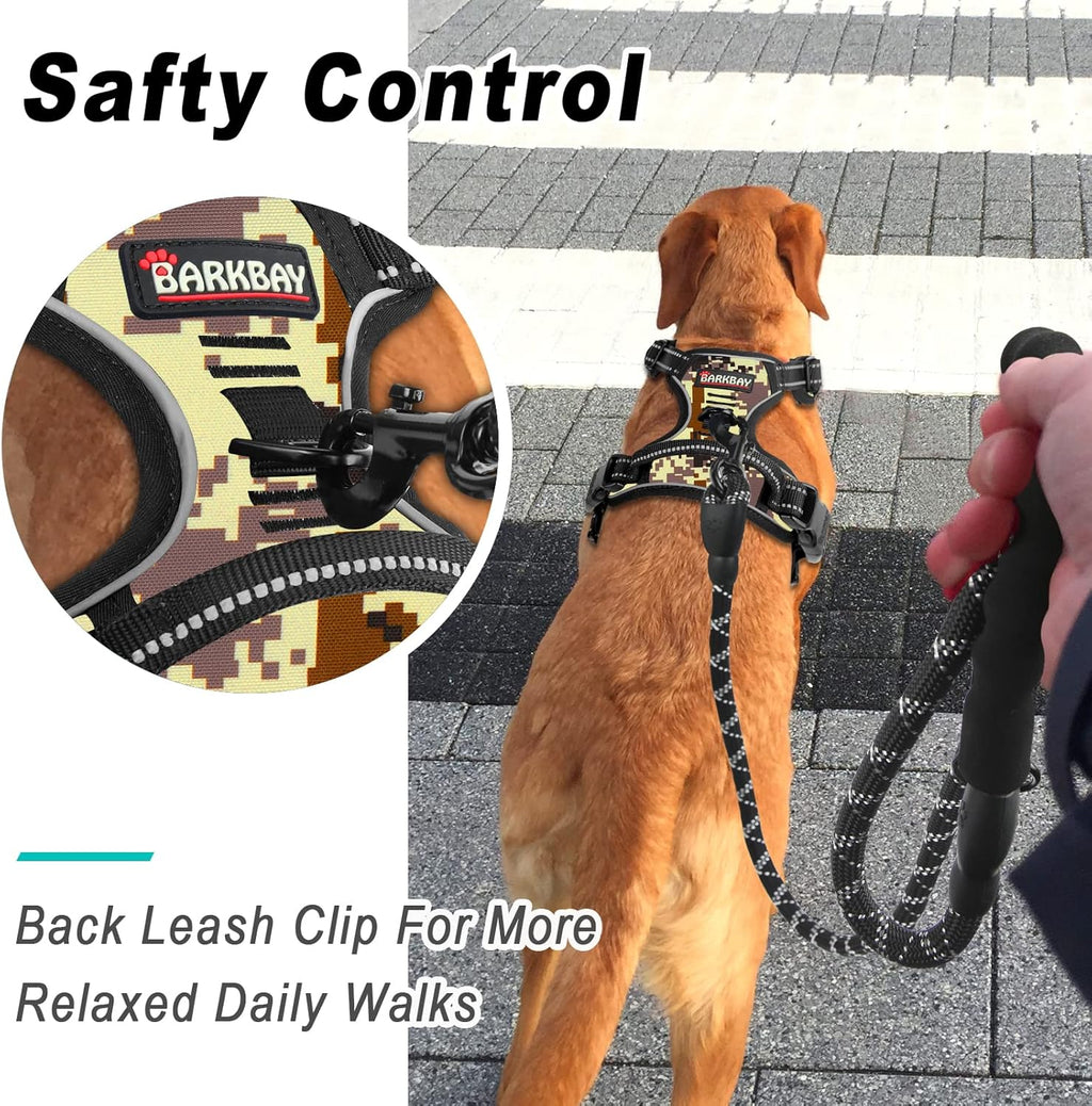 BARKBAY No Pull Dog Harness Large Step in Reflective Dog Harness with Front Clip and Easy Control Handle for Walking Training Running(Desert camo,XL)