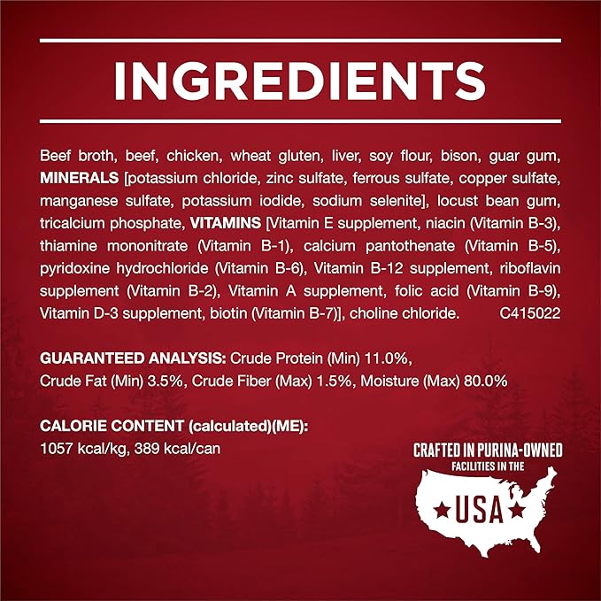Purina ONE High Protein Wet Dog Food True Instinct Tender Cuts in Dog Food Gravy With Real Beef and Bison - (Pack of 12) 13 oz. Cans