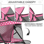 MoNiBloom 4 Wheels Pet Stroller, Easy-Fold Umbrella Shaped Dog Cat Jogger Stroller w/Storage Bag & Visible Mesh for Small/Medium Dogs Cats Hot Pink Polka Dots