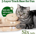 Meowoou Cat Scratching Post Cat Scratcher Interactive Toy with Dangling Ball for Indoor Kitten 2 Layer Base Wooden Ball Track 17.7" Tall Modern Sisal Scratch Pole