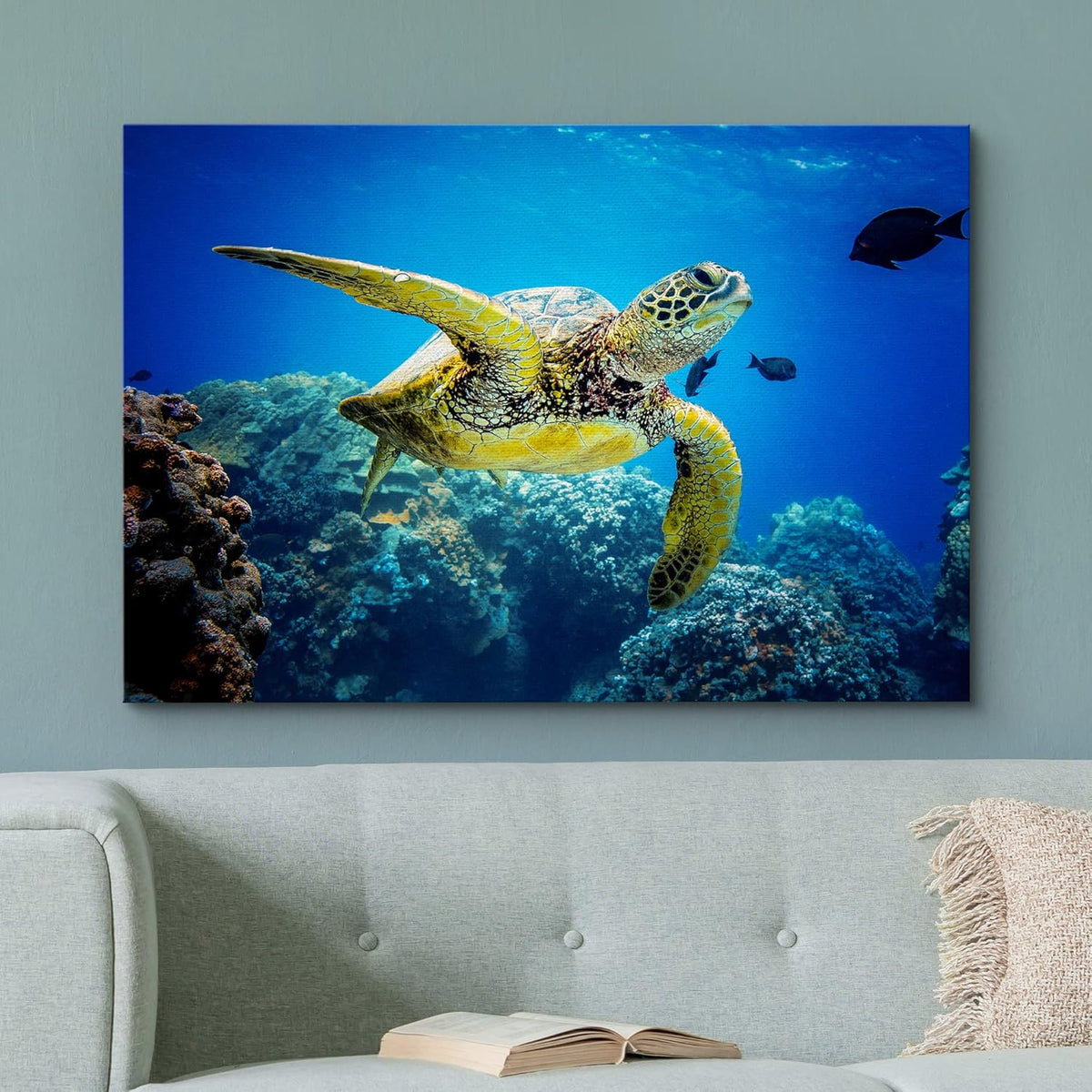 wall26 Canvas Print Wall Art Vibrant Ocean Underwater Swimming Turtle Nature Animals Photography Realism Rustic Scenic Landscape Wilderness Earth Colorful for Living Room, Bedroom, Office - 24"x36"