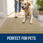 OLANLY Dog Door Mat for Muddy Paws 36x24, Absorbs Moisture and Dirt, Absorbent Non-Slip Washable Doormat, Quick Dry Chenille Mud Mat for Dogs, Entry Indoor Entryway Carpet for Inside Floor, Beige