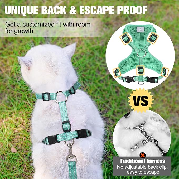 BEAUTYZOO Cat Harness and Leash Set Escape Proof, Small Cat Vest Harness for Walking, Adjustable Step in Kitten Harnesses for Travel, Soft Lightweight Outdoor Cute Kitten Harnesses, Pineapple S