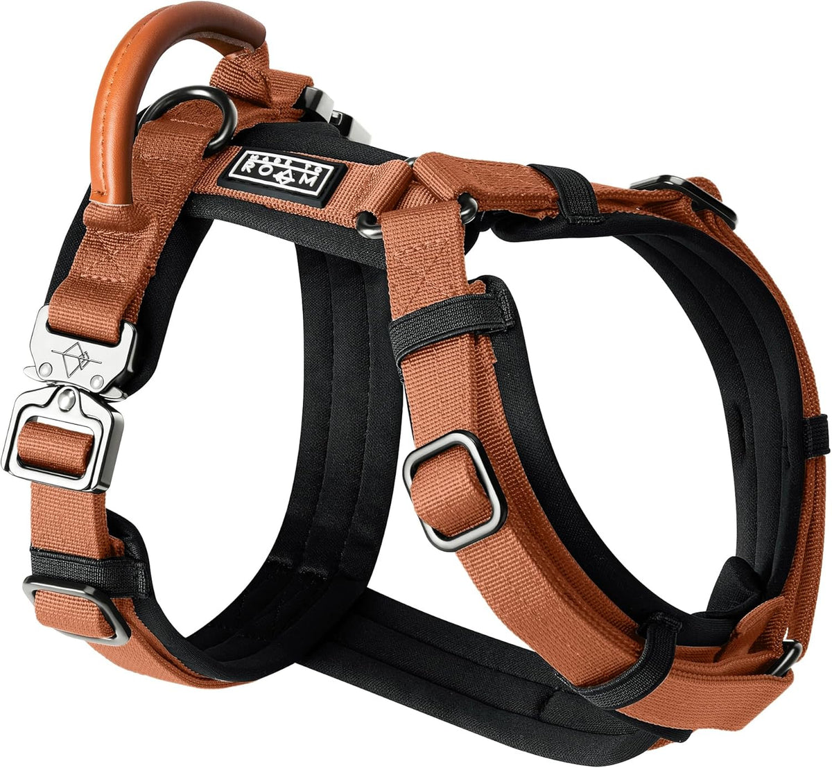 MADE TO ROAM Premium Explorer Harness - Y-Shaped Dog Harness with Adjustable Durable Nylon, Soft Padding, Metal Buckles and Leather Handle for Small, Medium, Large Dogs (Nevada Evening, Size 1)