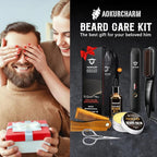 Beard Straightener for Men – 5-Temp Heated Brush with Anti-Scald Tech – Grooming Kit with Sandalwood Comb, Balm, Oil & Scissors – Gifts for Father’s Day, Anniversary & Birthdays