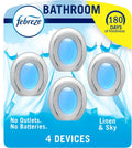 Febreze Bathroom Air Freshener, Odor-Fighting, Plug In Alternative, Air Fresheners for Home and Bathroom and Kitchen, Closet Air Fresheners, Linen & Sky Scent, 4 Count