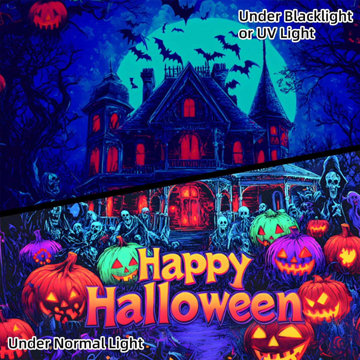 Halloween Tapestry, Blacklight Tapestry for Halloween Party Decor Hanging Tapestries Backdrop Wall Art Poster for Bedroom Dorm 90x70in